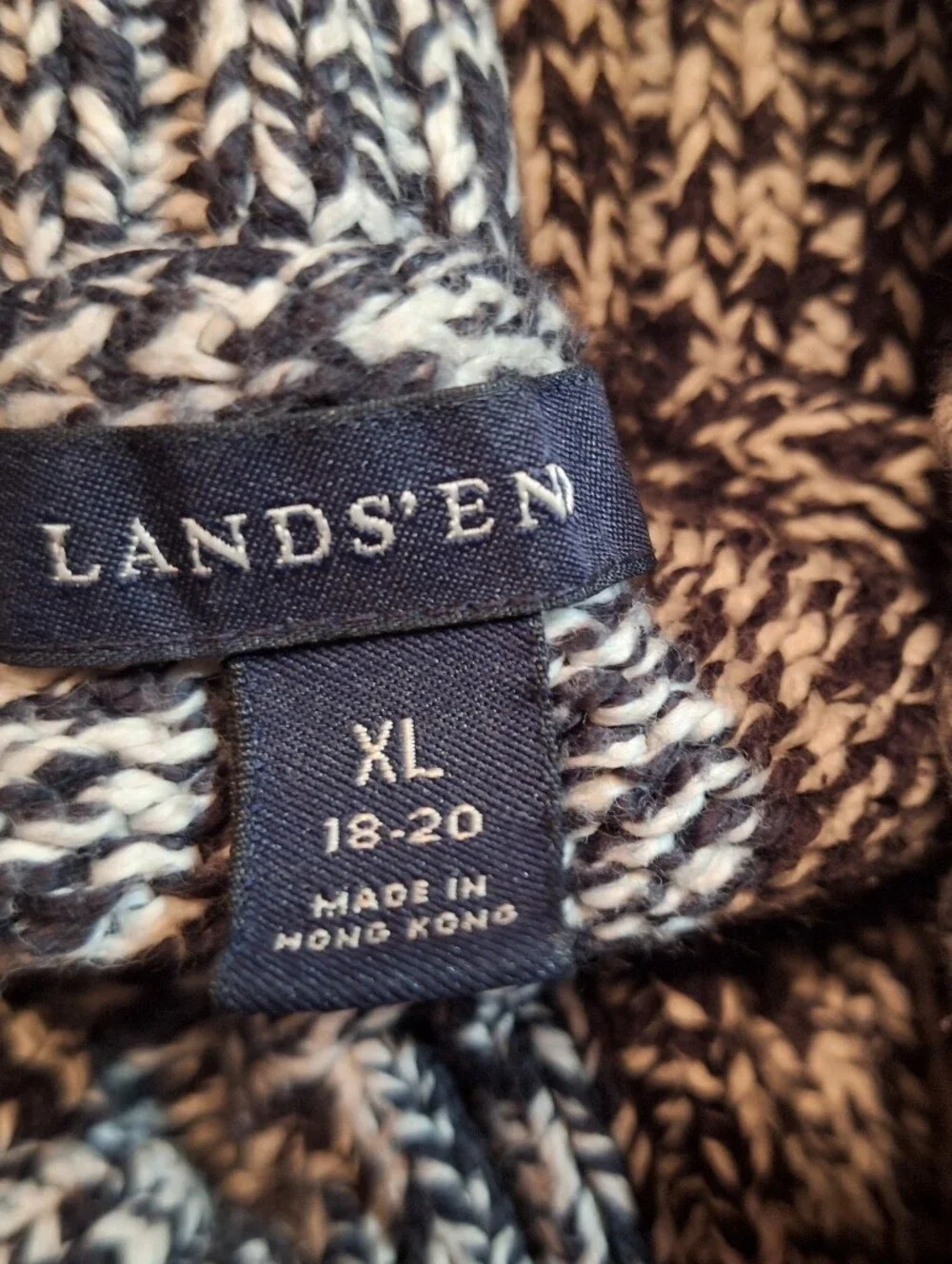 Lands' End Black & White Marled Turtleneck Sweater Salt & Pepper Ladies XL 18-20